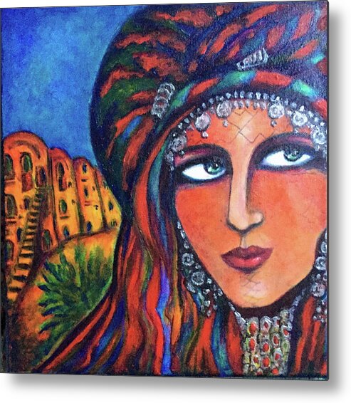 Original Metal Print featuring the painting Amazigh Beauty 2 by Rae Chichilnitsky