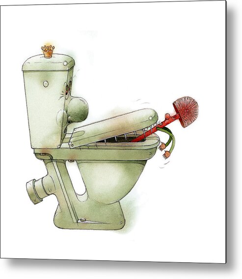 Wc Bathroom Toilet White Metal Print featuring the painting Angry WC by Kestutis Kasparavicius
