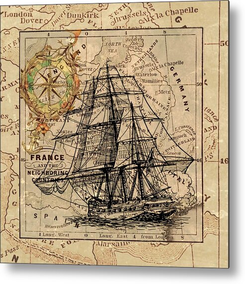 Antique Nautical Ship Compass Map Metal Print by Joy of Life Arts
