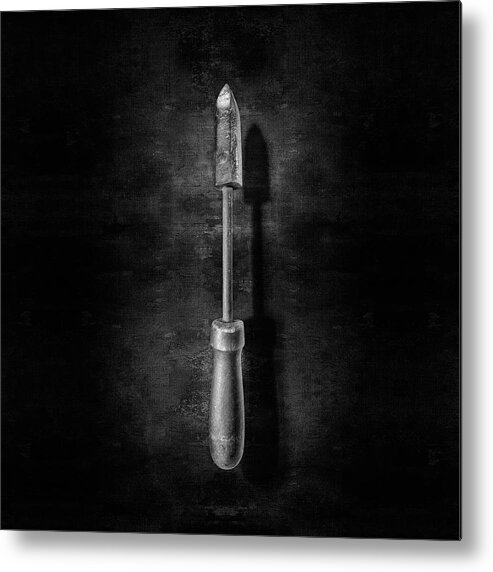 Antique Metal Print featuring the photograph Antique Soldering Iron in Black and White by YoPedro