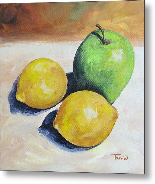 Lemons Metal Print featuring the painting Apple and Lemons by Torrie Smiley
