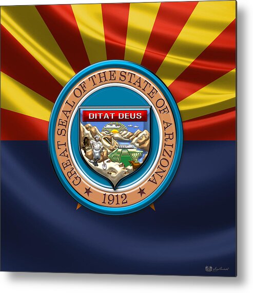 'state Heraldry' Collection By Serge Averbukh Metal Print featuring the digital art Arizona State Seal over Flag by Serge Averbukh