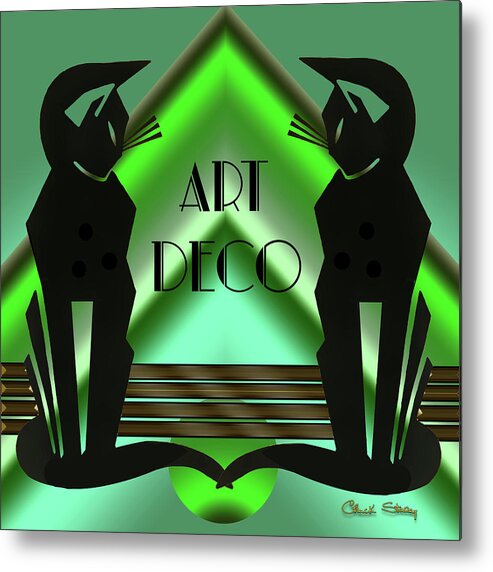 Art Deco Metal Print featuring the digital art Art Deco Cats - Emerald by Chuck Staley