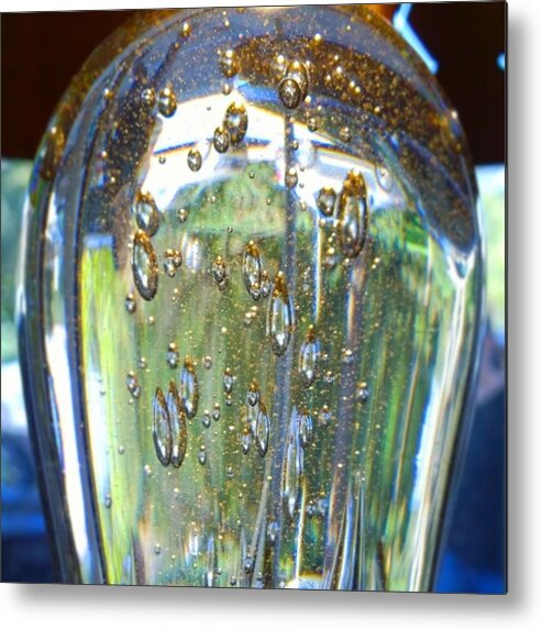 Glass Metal Print featuring the photograph Art Glass Reflections And Bubble by Shari Warren