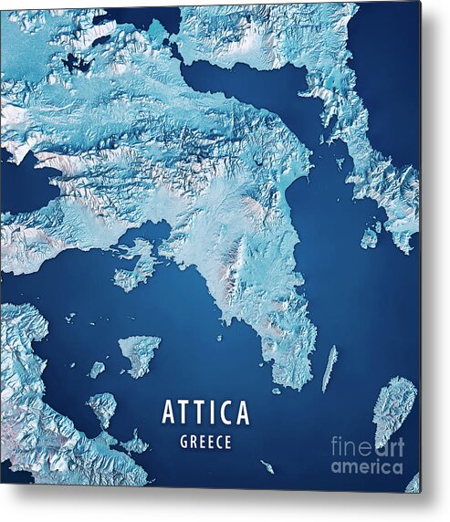Attica Metal Print featuring the digital art Attica Greece 3D Render Satellite View Topographic Map Blue by Frank Ramspott