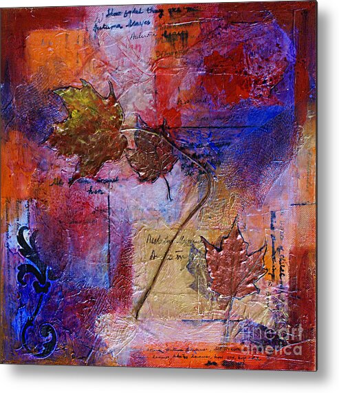 Mixed Media Metal Print featuring the mixed media Autumn Leaves by Ishita Bandyo