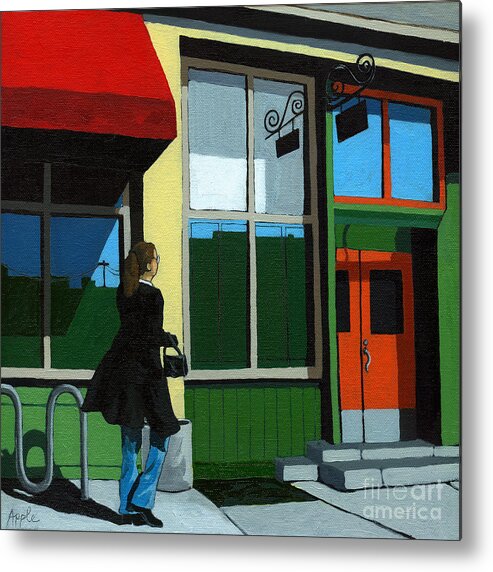Waman Metal Print featuring the painting Back Street Grill - urban art by Linda Apple