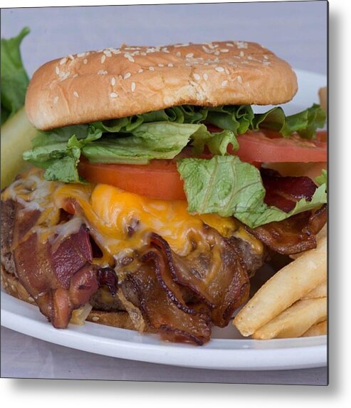Baconcheeseburger Metal Print featuring the photograph Bacon Cheeseburger and Fries by Michael Moriarty
