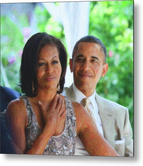 Barack And Michelle Obama By Asar Studios Metal Print featuring the painting Barack and Michelle Obama by Celestial Images