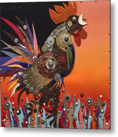 Bird Art Metal Print featuring the painting Barnyard Gladiator by Bob Coonts