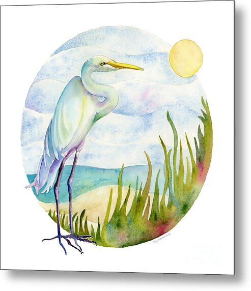 White Bird Metal Print featuring the painting Beach Heron by Amy Kirkpatrick