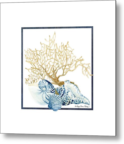Sea Metal Print featuring the painting Beach House Nautilus Scallop n Conch with Tan Fan Coral by Audrey Jeanne Roberts