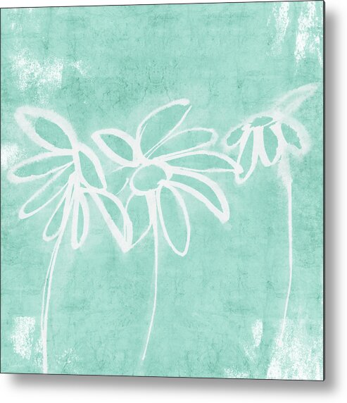 Flowers Metal Print featuring the mixed media Beachglass and White Flowers 3- Art by Linda Woods by Linda Woods