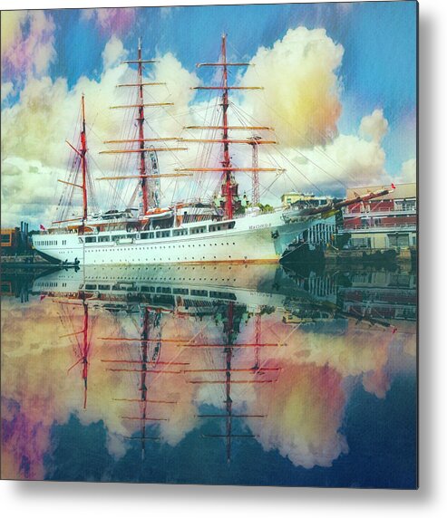 Boats Metal Print featuring the photograph Beautiful Nautical Morning at Sunrise Painting by Debra and Dave Vanderlaan