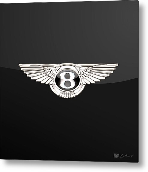 'wheels Of Fortune' By Serge Averbukh Metal Print featuring the photograph Bentley - 3 D Badge On Black by Serge Averbukh