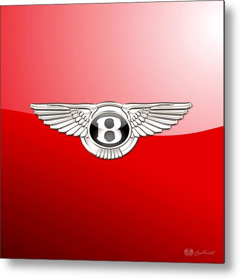 Wheels Of Fortune� Collection By Serge Averbukh Metal Print featuring the photograph Bentley 3 D Badge on Red by Serge Averbukh