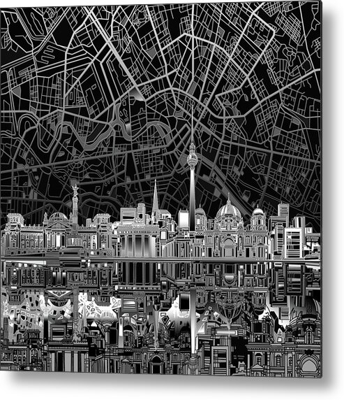 Berlin Metal Print featuring the digital art Berlin City Skyline Abstract 4 by Bekim M