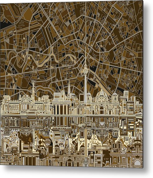 Berlin Metal Print featuring the digital art Berlin City Skyline Abstract Brown by Bekim M