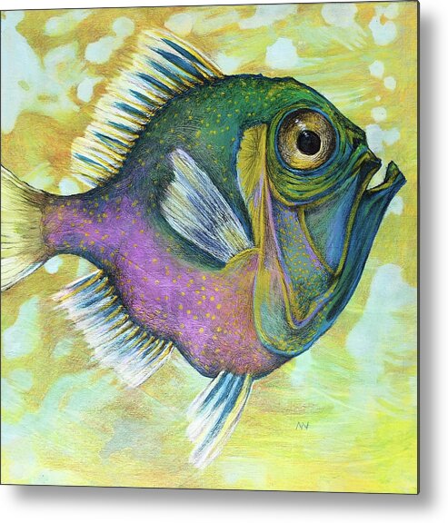 Big Eye Fish Metal Print featuring the mixed media Big Yellow Eye by AnneMarie Welsh
