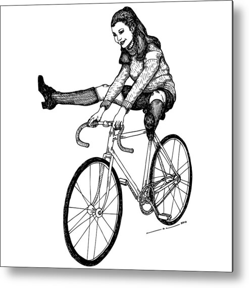 Drawing Metal Print featuring the drawing Bike Fun by Karl Addison