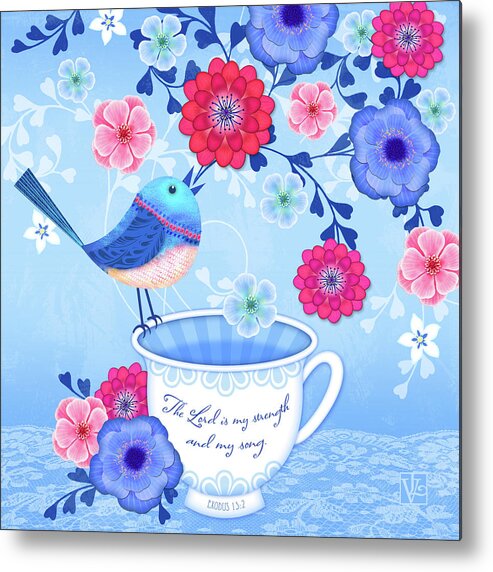 Bird On Teacup Metal Print featuring the digital art Bird Song by Valerie Drake Lesiak