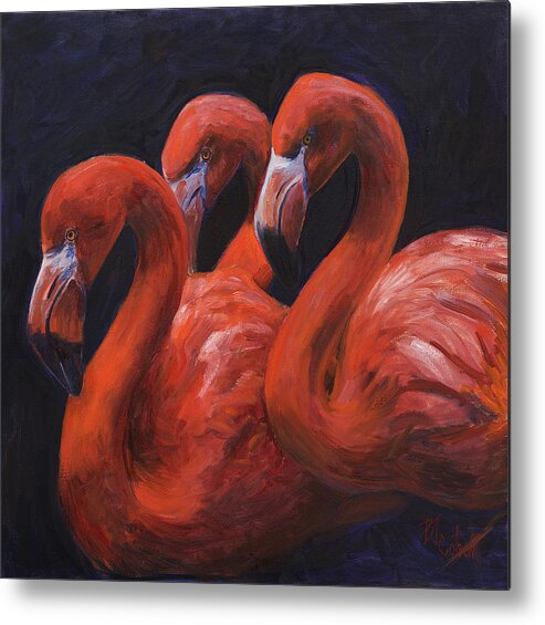 Flamingos Metal Print featuring the painting Birds of a Feather by Billie Colson