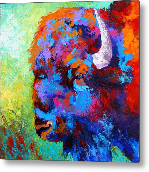 Wildlife Metal Print featuring the painting Bison Head II by Marion Rose