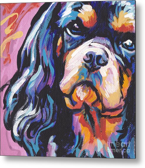 Cavalier King Charles Spaniel Metal Print featuring the painting Black and Tan Cav by Lea S