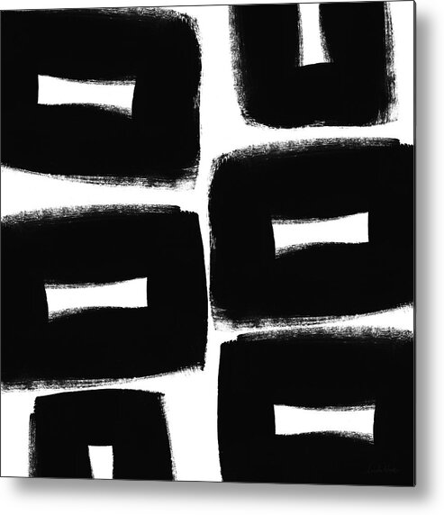 Black And White Abstract Painting Metal Print featuring the painting Black and White Abstract- abstract painting by Linda Woods