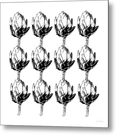Artichoke Metal Print featuring the mixed media Black And White Artichokes- Art by Linda Woods by Linda Woods