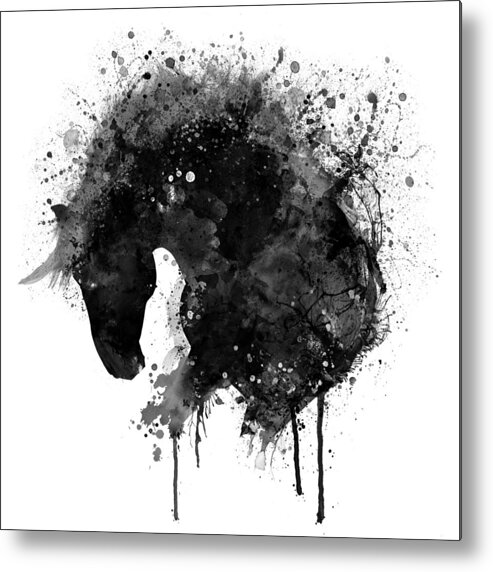 Marian Voicu Metal Print featuring the painting Black and White Horse Head Watercolor Silhouette by Marian Voicu