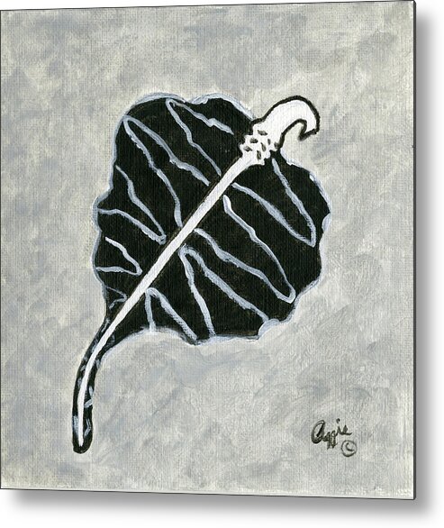 Leaf Metal Print featuring the painting Black Retro Leaf by Stephanie Agliano