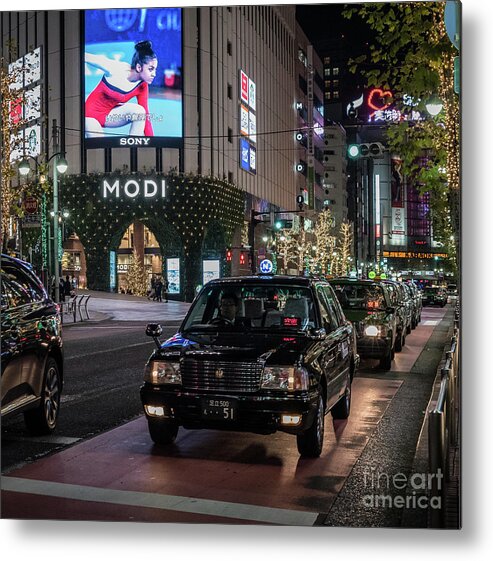 People Metal Print featuring the photograph Black Taxi in Tokyo, Japan by Perry Rodriguez