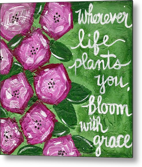 Mixed Media Metal Print featuring the painting Bloom with grace by Monica Martin