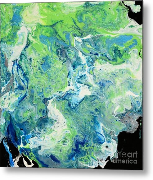 Green Metal Print featuring the painting Blue and Green Vibrations by Shelly Tschupp