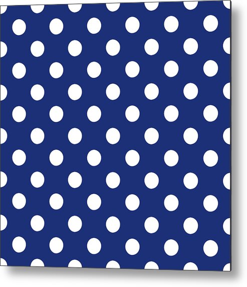 Blue Metal Print featuring the mixed media Blue And White Polka Dots- Art by Linda Woods by Linda Woods