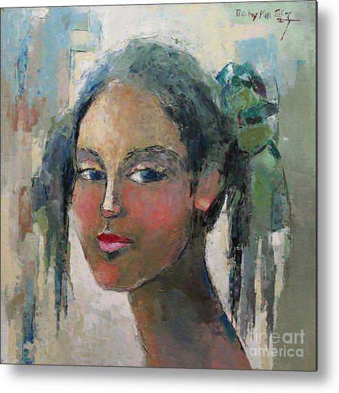 Oil Metal Print featuring the painting Blue Eyes by Becky Kim