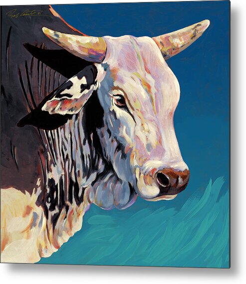 Animal Art Metal Print featuring the painting Blue Brahma by Bob Coonts