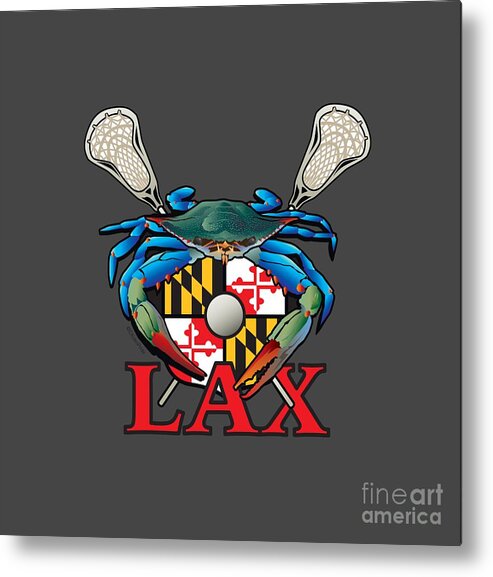 Lax Metal Print featuring the digital art Blue Crab Maryland LAX crest by Joe Barsin
