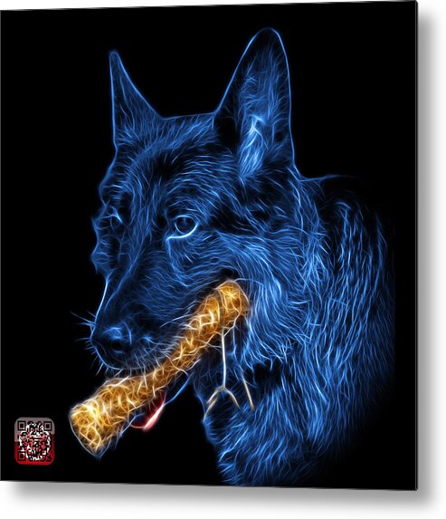 German Shepherd Metal Print featuring the digital art Blue German Shepherd and Toy - 0745 F by James Ahn
