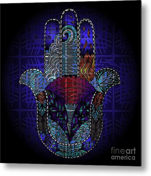  Metal Print featuring the digital art Blue Hamsa by Cooky Goldblatt