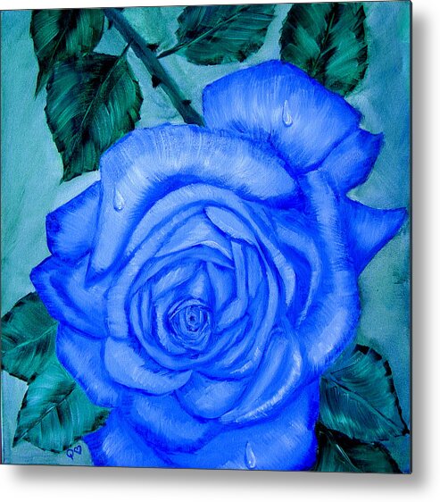 Rose Metal Print featuring the painting Blue Rose by Quwatha Valentine