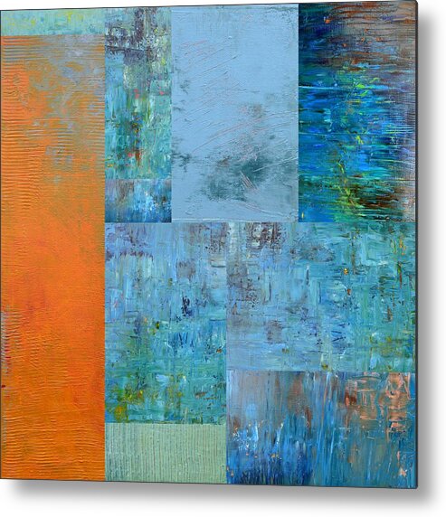 Monochromatic Metal Print featuring the painting Blue with Orange 2.0 by Michelle Calkins