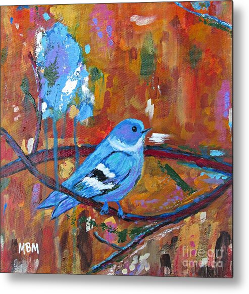 Bluebird Metal Print featuring the painting Bluebird in Autumn by Mary Mirabal