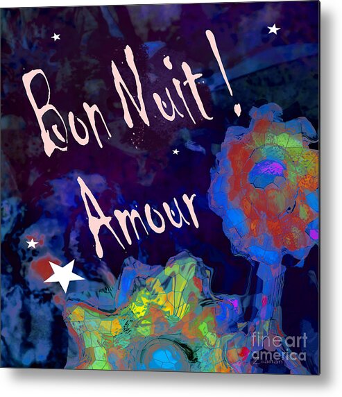 Square Metal Print featuring the mixed media Bon Nuit Amour by Zsanan Studio