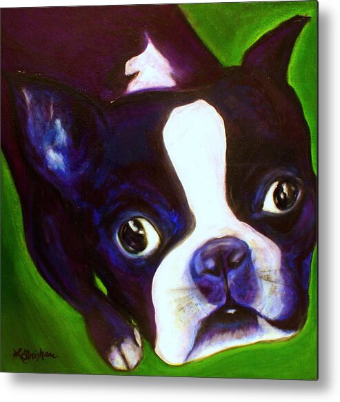 Dogs Metal Print featuring the painting Boston Terrier - Elwood by Laura Grisham