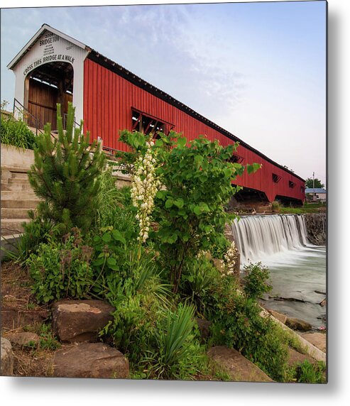 America Metal Print featuring the photograph Bridgeton Covered Bridge - Indiana Square Art by Gregory Ballos