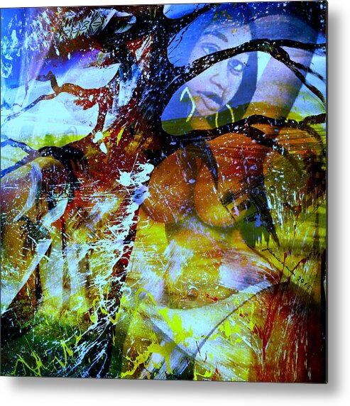 Fania Simon Faniart Africa America Britney Woman Femme Baobab Garden Yellow Paradis Creation Passion Imagination Image Display Yesayah Fanou Colors Africa Sand Painting Green Visionary Collage Thoughts Collector Sale Art Create Creation Resolution Exposion Gallery Goree Florida Character Digital Touch Paint Metal Print featuring the mixed media Britney by Fania Simon
