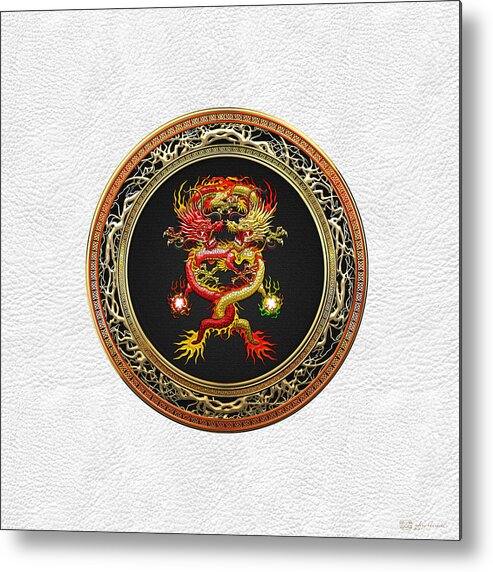 'treasure Trove' Collection By Serge Averbukh Metal Print featuring the digital art Brotherhood of the Snake - The Red and The Yellow Dragons on White Leather by Serge Averbukh