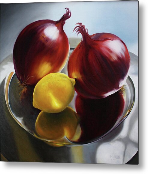 Still Life Metal Print featuring the painting Bruce's Onions by Lorraine Ulen